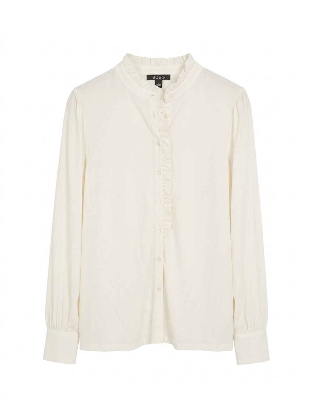 NWT BCBG White Cream Ruffle Button Up Blouse Top Size XL